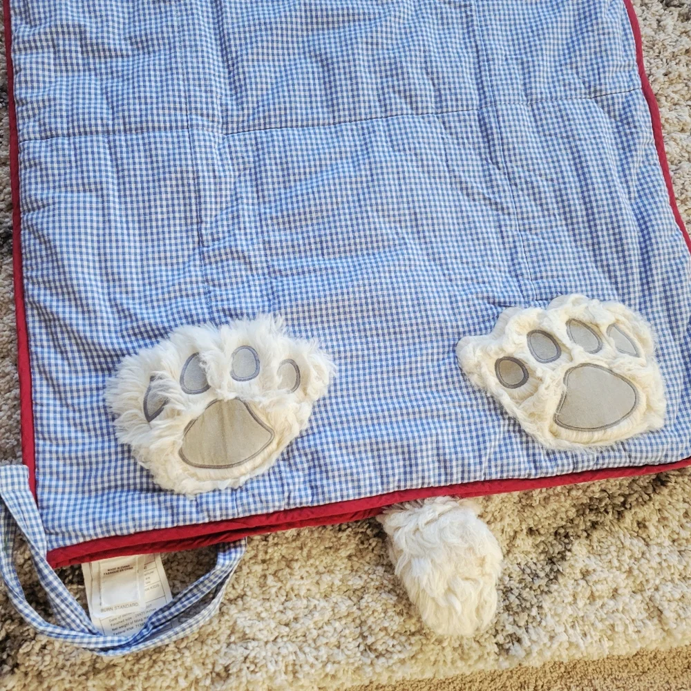 Pottery Barn Kids Shaggy Puppy Dog Sleeping Bag Blue Gingham SEAN - Picture 5 of 13